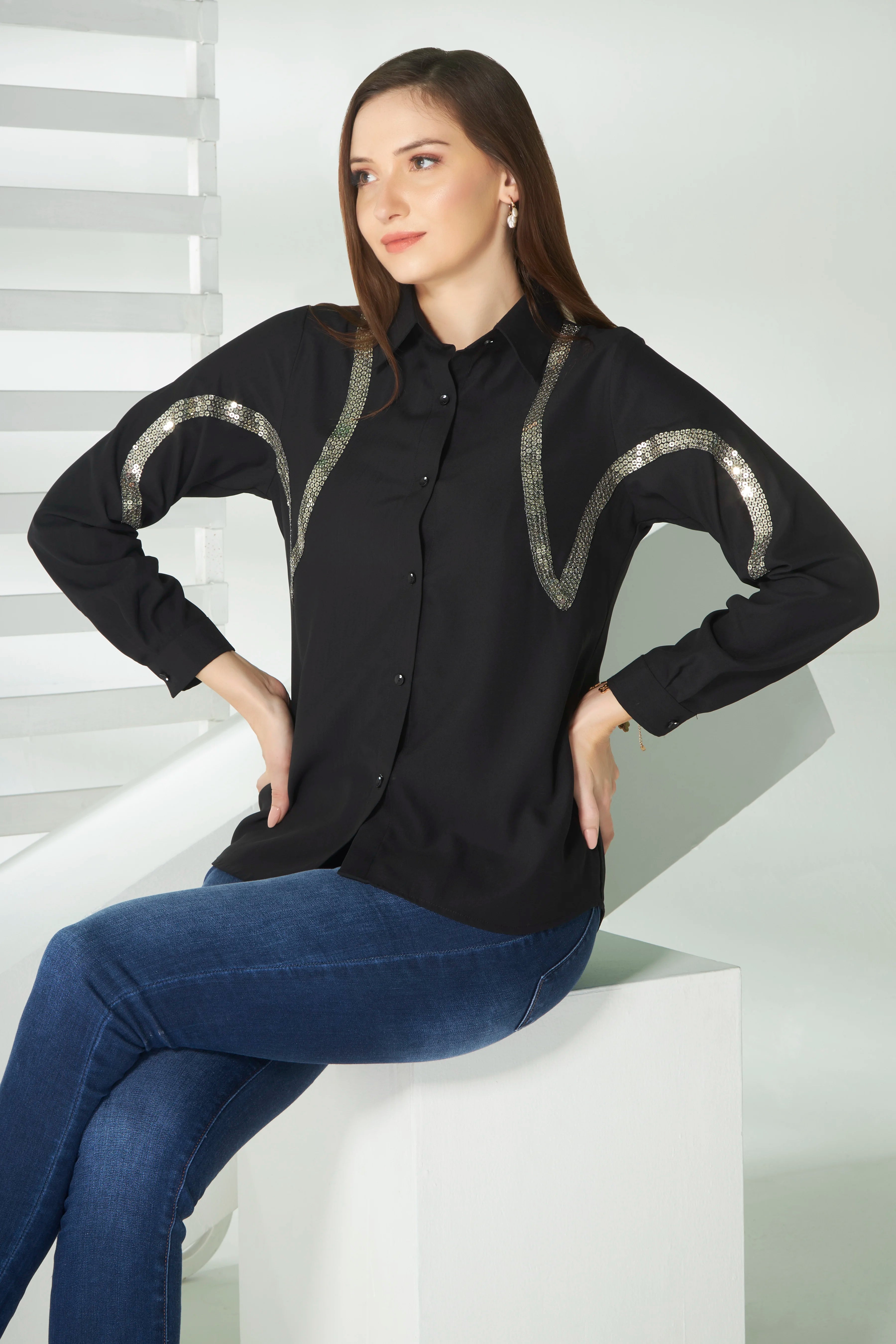 Black shirt with sequins detailing